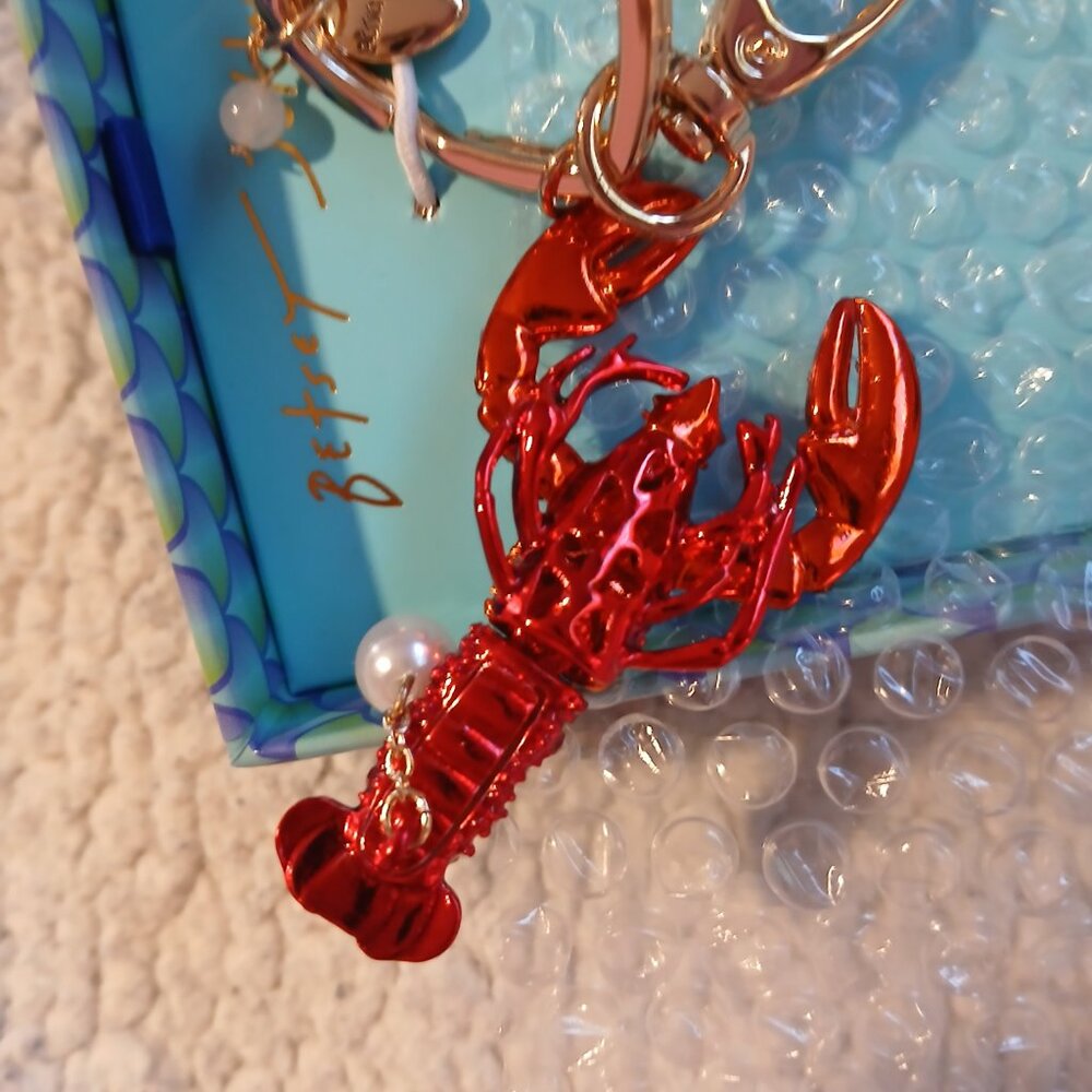 Betsey Johnson Crystal Lobster Bag Charm / Key Fob Red NIB - Picture 4 of 6